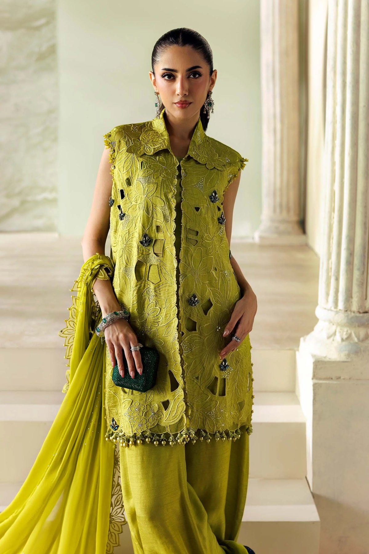 Maria B Soiree Unstitched Collection 2026 | SR-01-03-Lime Green