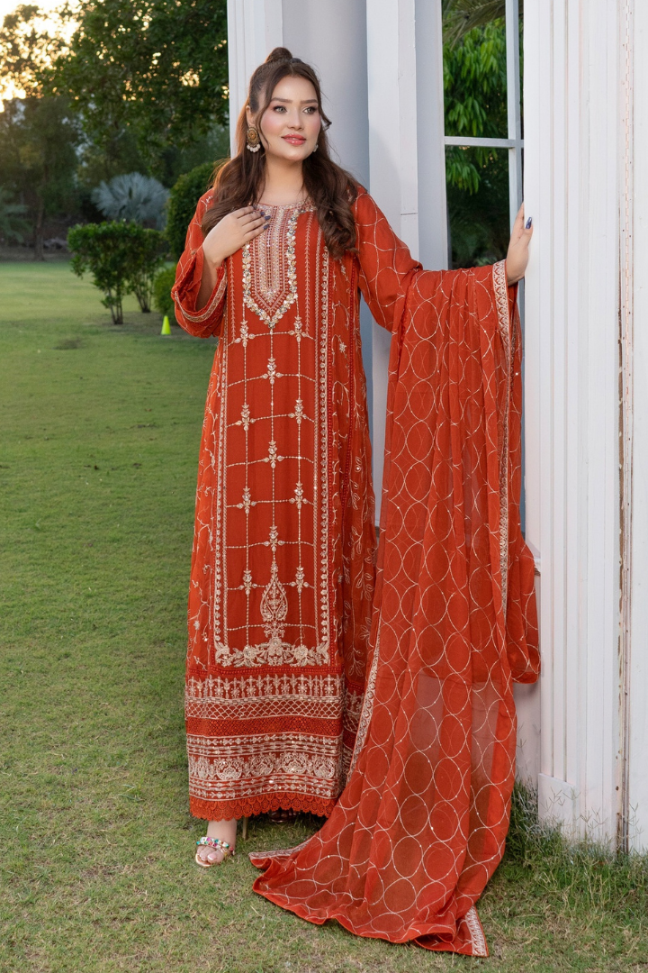 Agha Noor Luxury Gowns Rimjhim Vol-05 Ready to Wear Collection | Rust - Mirha Fashion