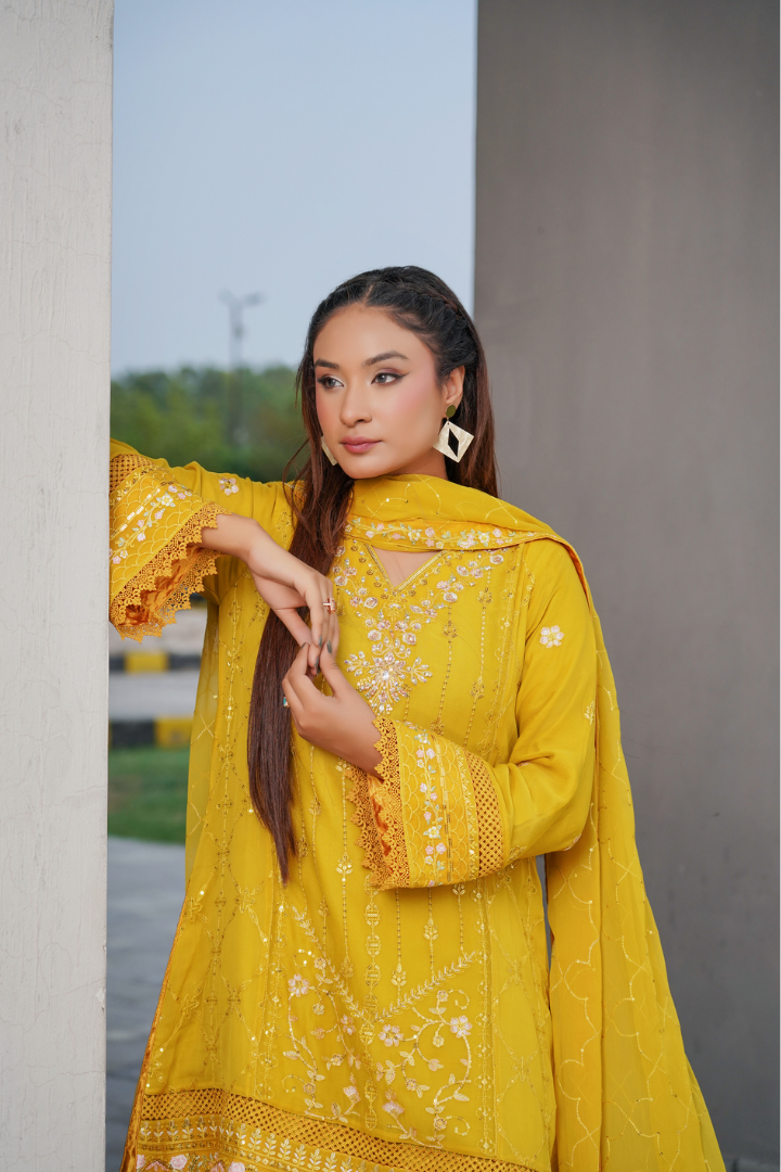 Agha Noor Shein Chiffon Ready to Wear Collection 2026 | Yellow
