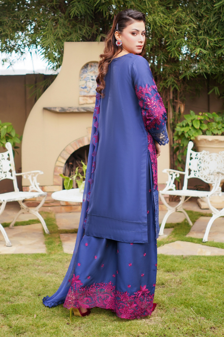 Shaanse Cyra Vol-2 Cotton Silk 3PCS Ready to Wear Collection Jan-26 | Blue