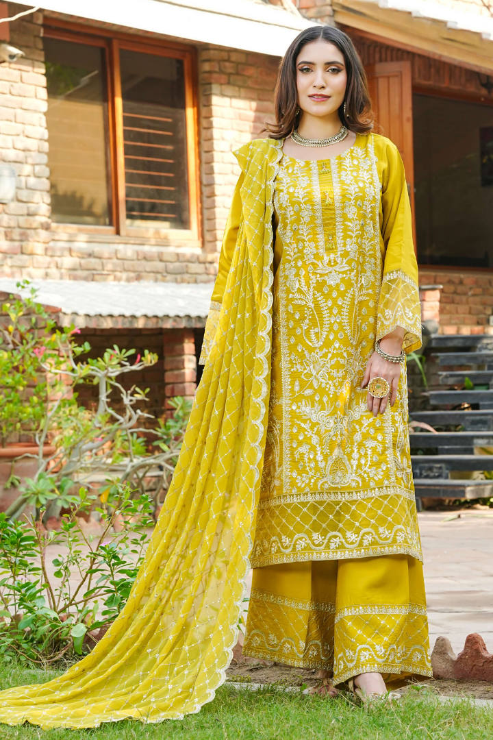 Shaanse Cyra Cotton Silk 3PCS Ready to Wear Collection Dec-2025 | Yellow