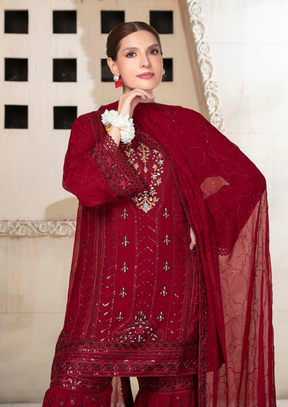 Agha Noor Chiffon Gharara Roshni Ready to Wear Collection 2025 D02 | Red