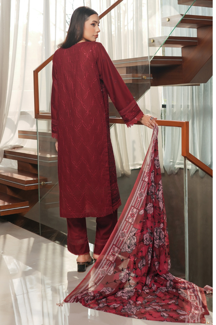 Shaanse Pehlinazar Cotton 3PCS Ready to Wear Collection | Maroon