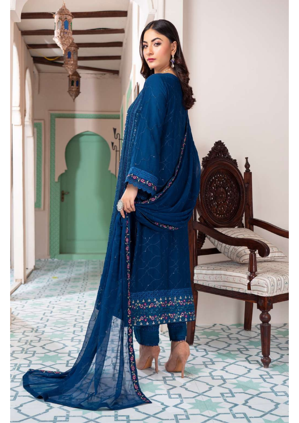 Agha Noor Shehnai Chiffon Ready to Wear Handwork Collection 25 | Blue