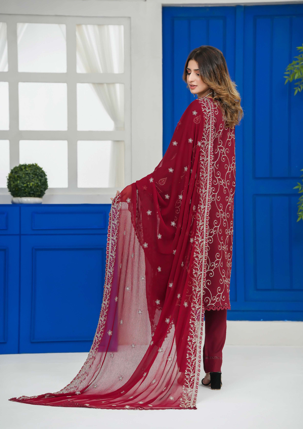 Agha Noor Cotton Ready To Wear Collection Khushi | Maroon - Mirha Fashion