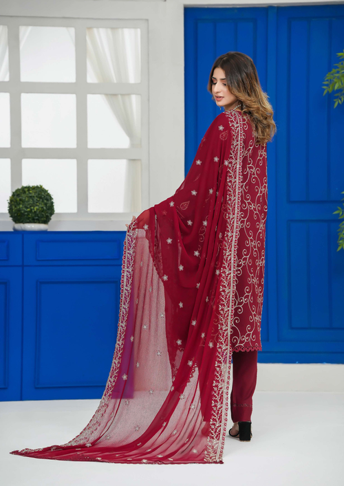 Agha Noor Cotton Ready To Wear Collection Khushi | Maroon - Mirha Fashion