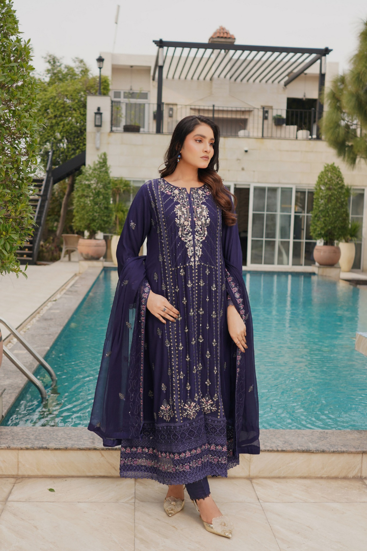 Agha Noor Zebtan Chiffon Gown Ready To Wear Collection 2026 | Blue