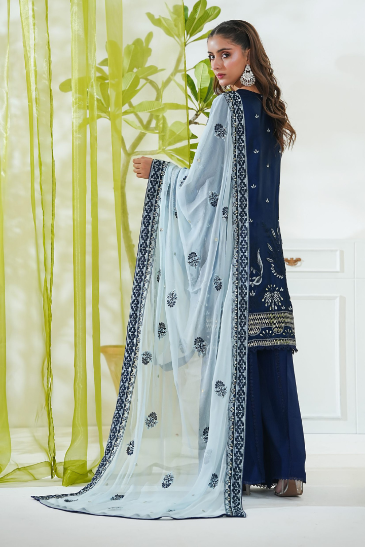 Shaanse Mehroo Cotton Silk 3PCS Ready to Wear Collection Jan-26 | Blue