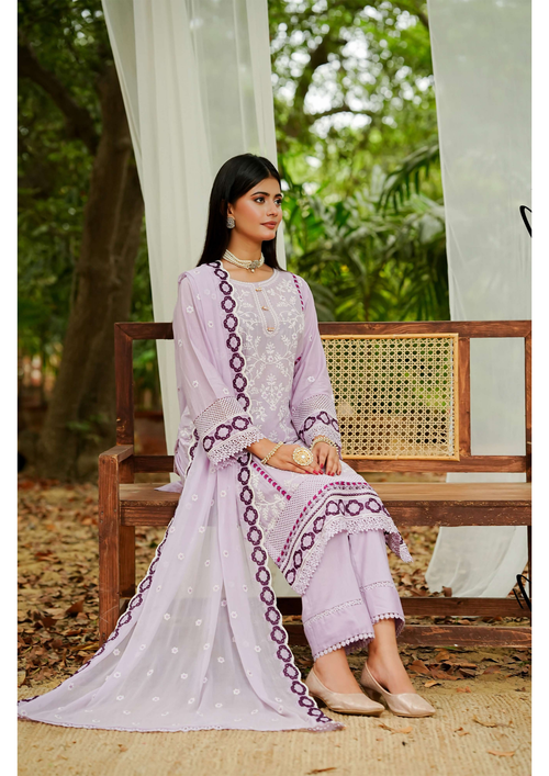 Agha Noor Cotton Ready To Wear Collection Ronak 2025 | Lavender - Mirha Fashion