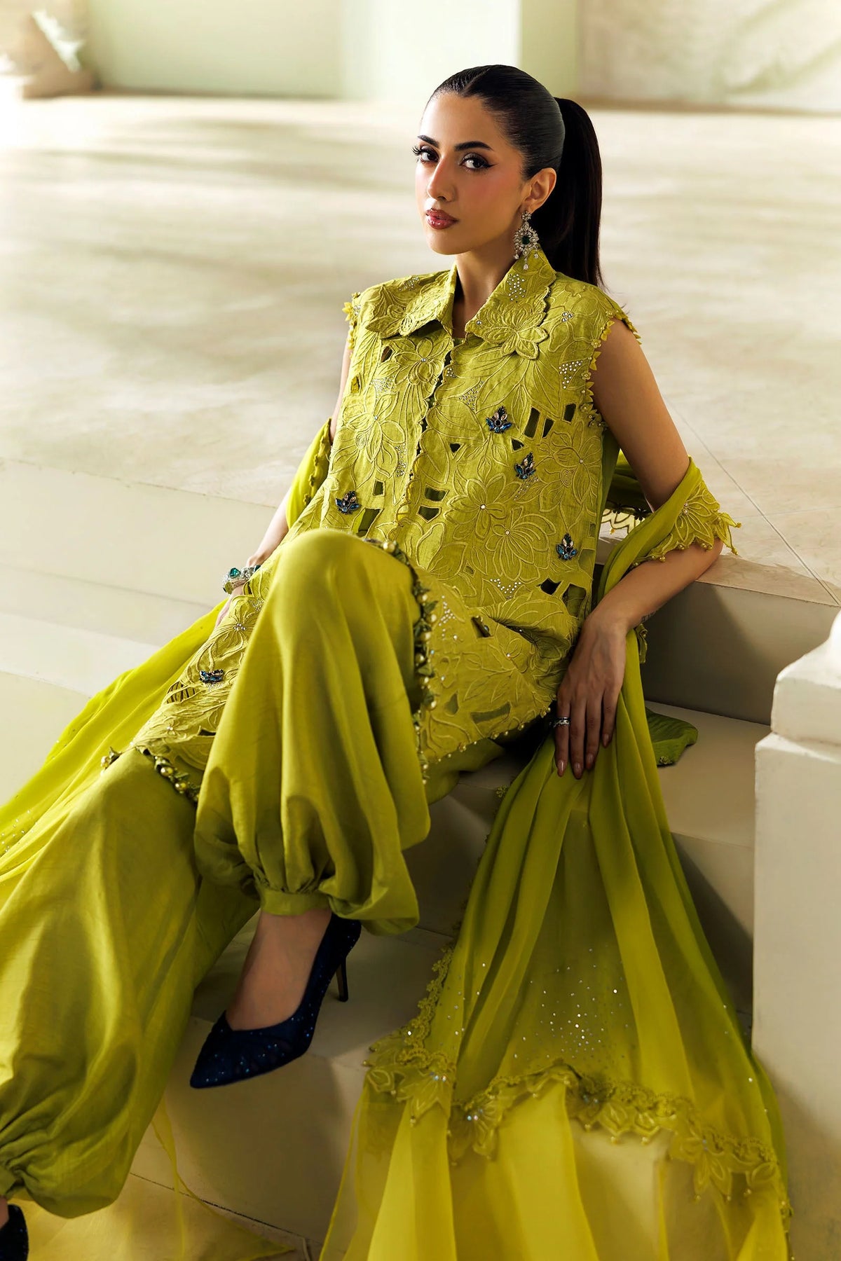 Maria B Soiree Unstitched Collection 2026 | SR-01-03-Lime Green