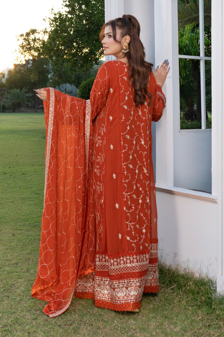 Agha Noor Luxury Gowns Rimjhim Vol-05 Ready to Wear Collection | Rust - Mirha Fashion