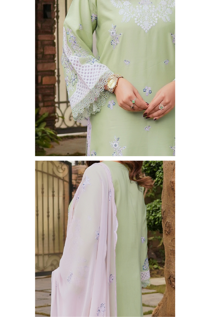 Shaanse Cyra Vol-2 Cotton Silk 3PCS Ready to Wear Collection Jan-26 | Light Green