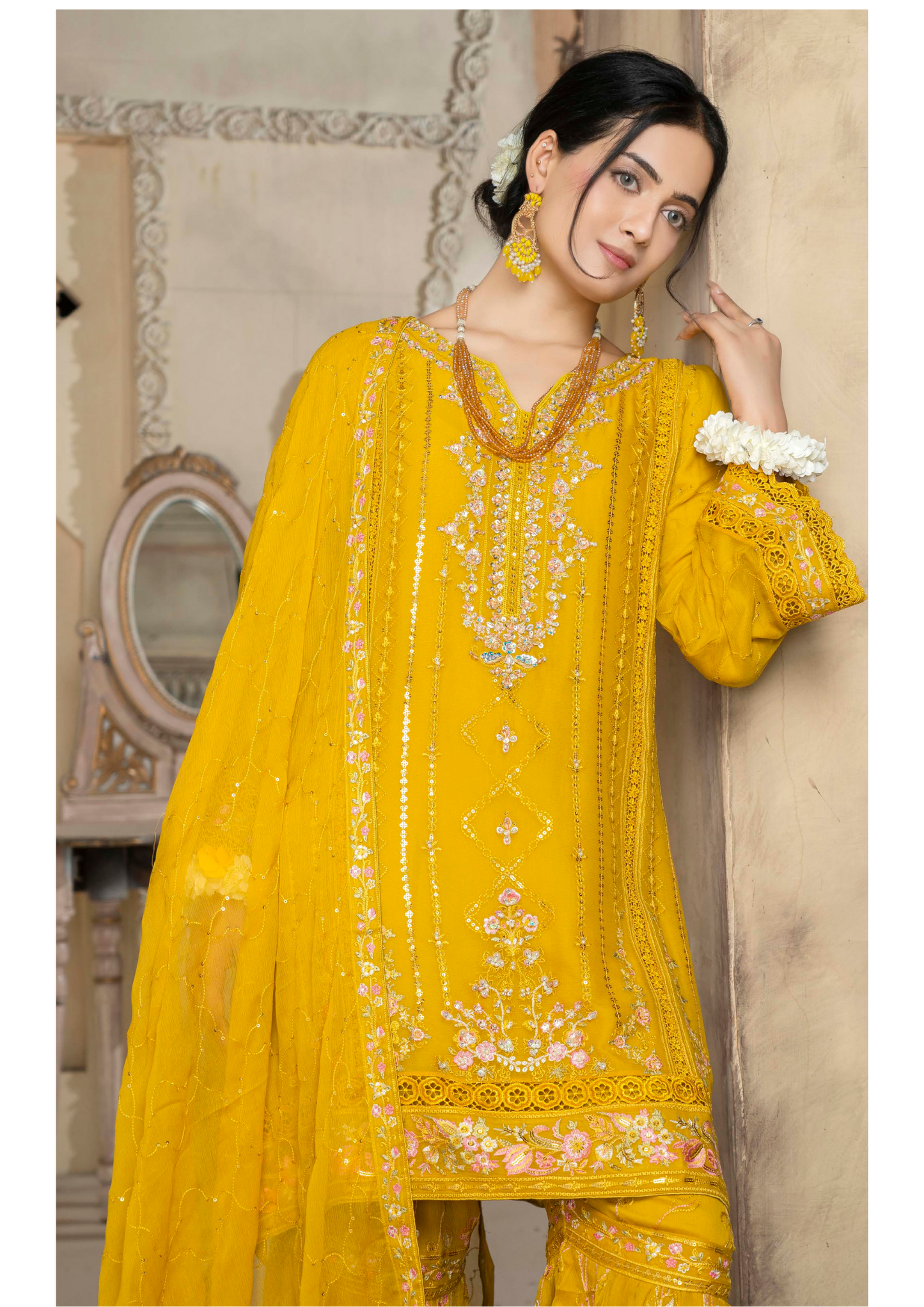 Agha Noor Chiffon Gharara Roshni Ready to Wear Collection 2025 D04 | Yellow