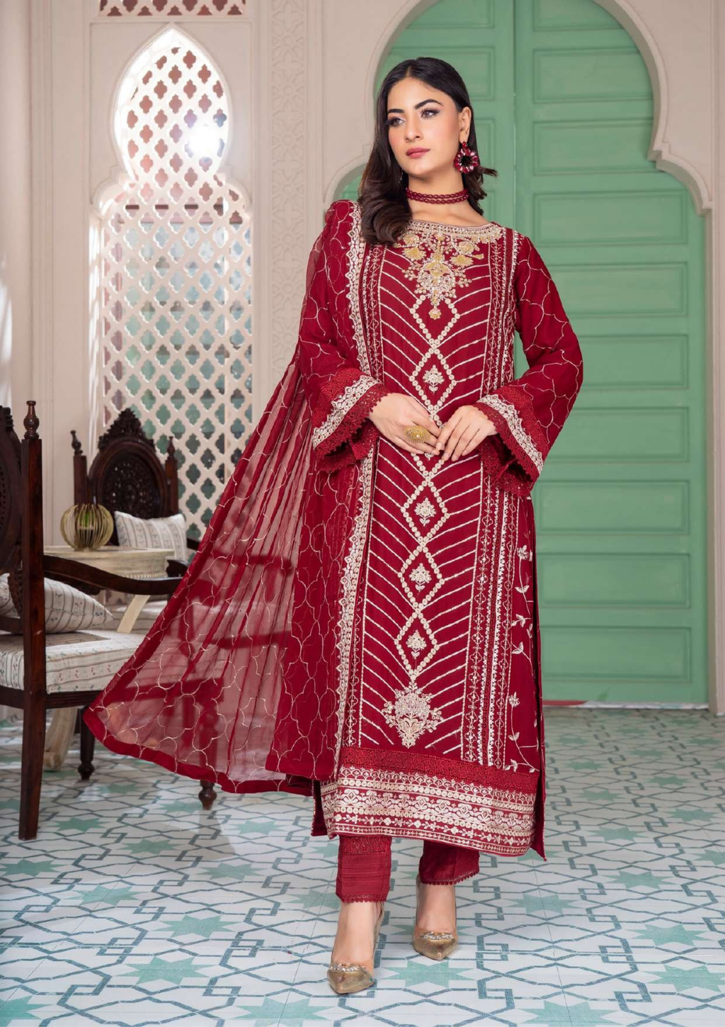 Agha Noor Shehnai Chiffon Ready to Wear Handwork Collection 25 | Red