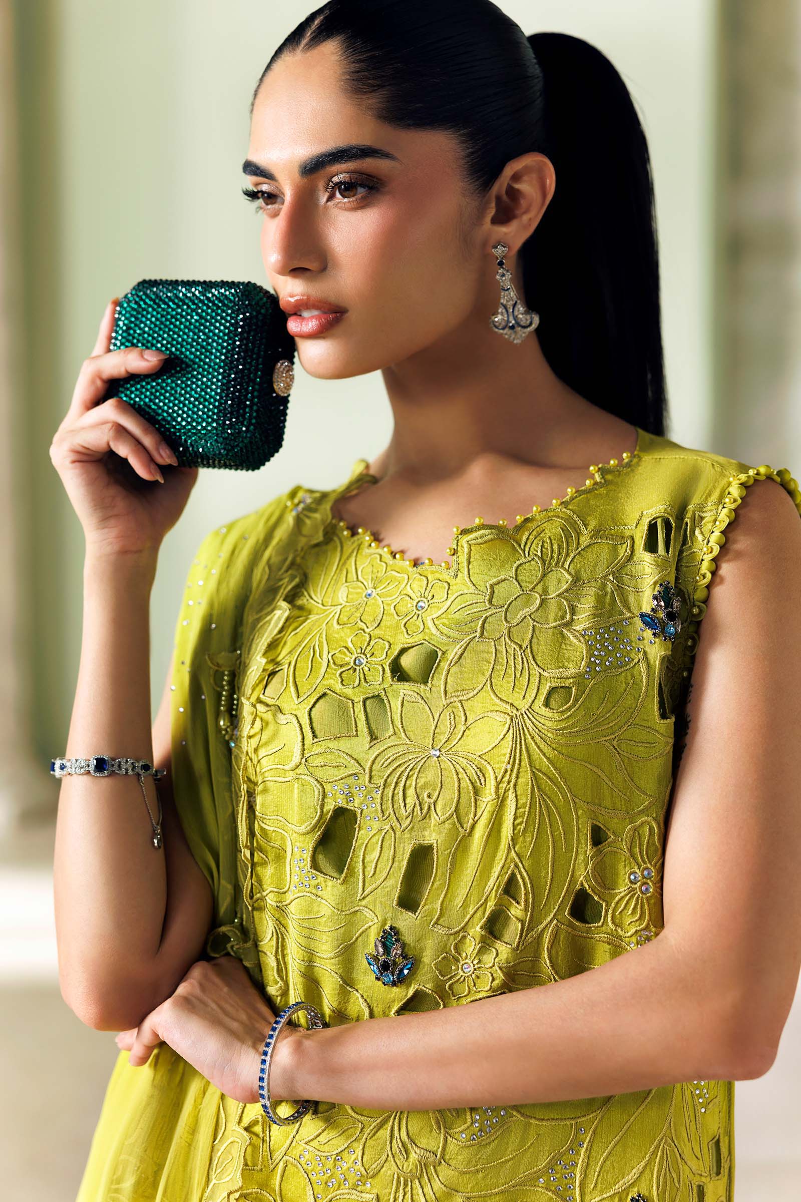 Maria B Soiree Unstitched Collection 2026 | SR-01-03-Lime Green