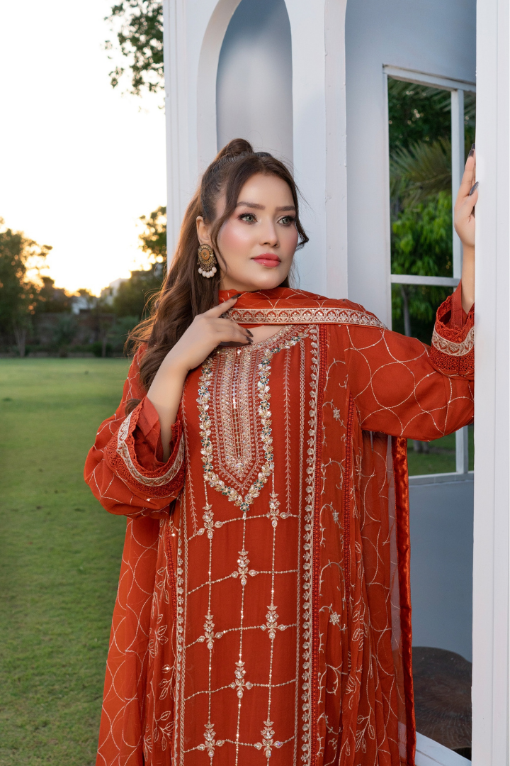 Agha Noor Luxury Gowns Rimjhim Vol-05 Ready to Wear Collection | Rust - Mirha Fashion