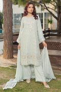 Aghanoor Dhaagakari Chiffon 3PCS Ready to Wear Collection | Aqua Green