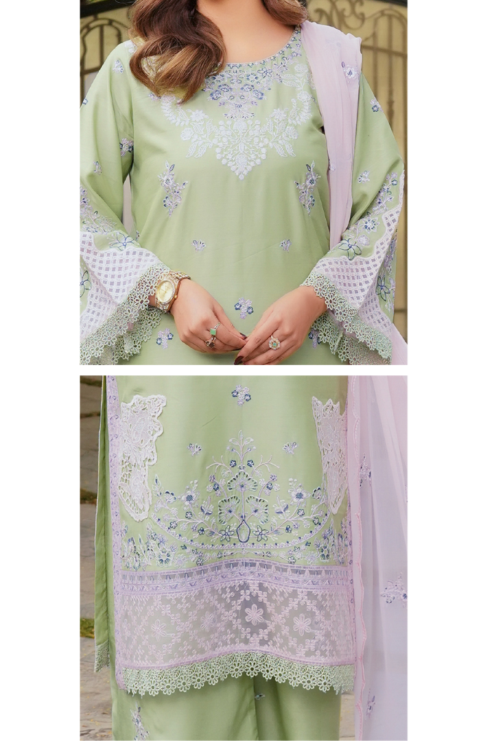 Shaanse Cyra Vol-2 Cotton Silk 3PCS Ready to Wear Collection Jan-26 | Light Green - Mirha Fashion