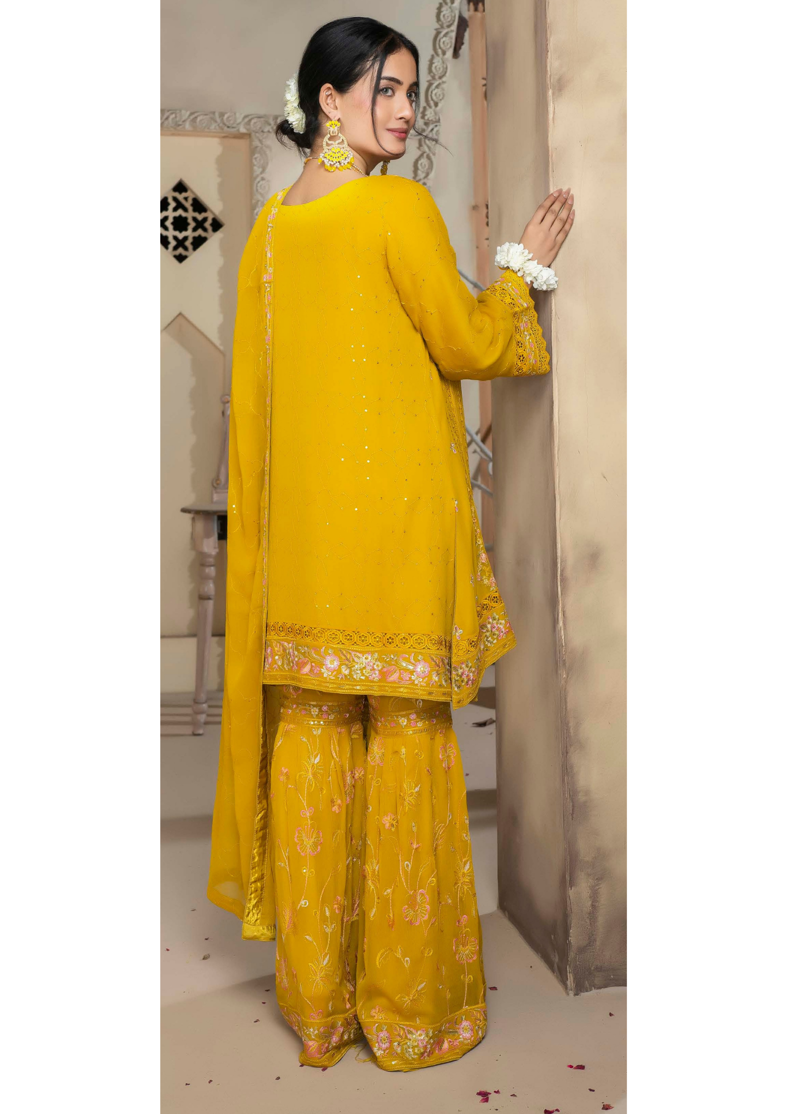 Agha Noor Chiffon Gharara Roshni Ready to Wear Collection 2025 D04 | Yellow