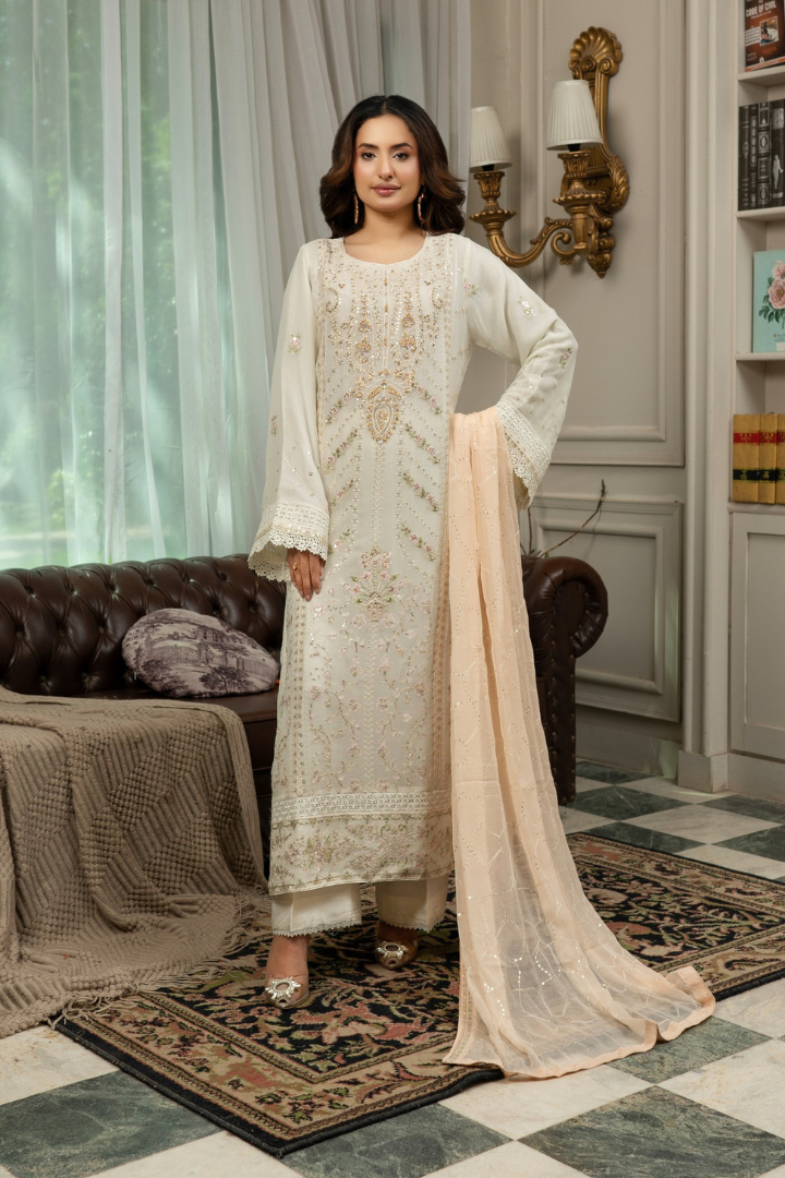 Agha Noor Qurbat Chiffon Handwork Ready to Wear Collection 2026 | Off White - Mirha Fashion