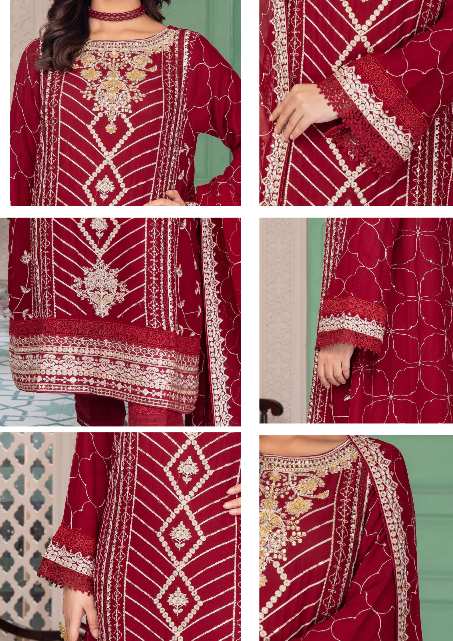 Agha Noor Shehnai Chiffon Ready to Wear Handwork Collection 25 | Red