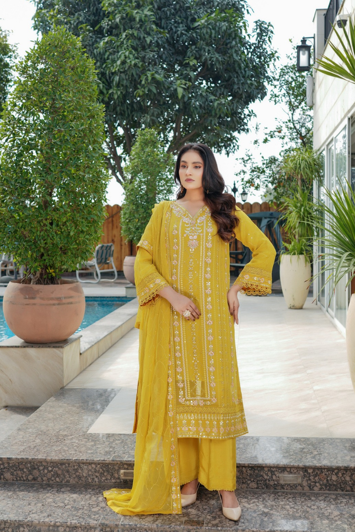 Agha Noor Sehnai Handwork Eid Ready To Wear Collection 2026 | Yellow - Mirha Fashion