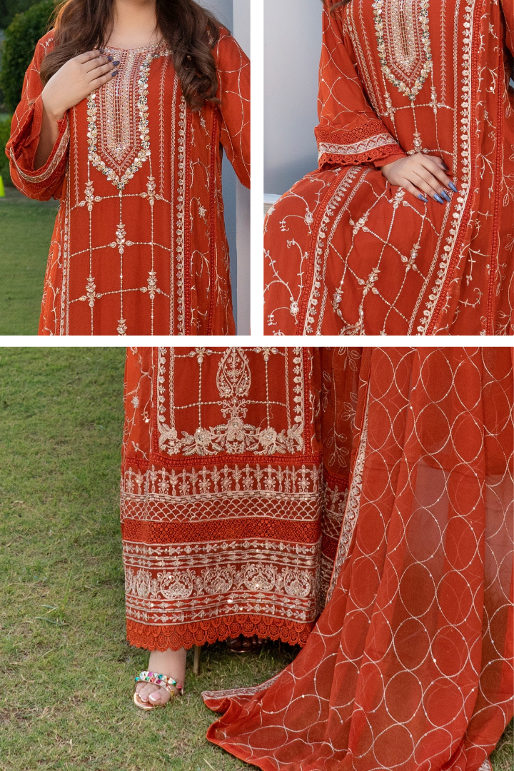 Agha Noor Luxury Gowns Rimjhim Vol-05 Ready to Wear Collection | Rust - Mirha Fashion