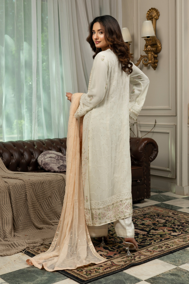 Agha Noor Qurbat Chiffon Handwork Ready to Wear Collection 2026 | Off White - Mirha Fashion