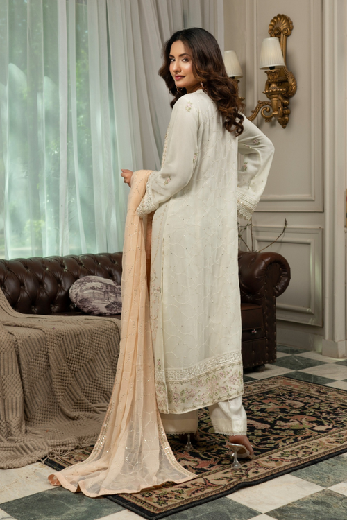 Agha Noor Qurbat Chiffon Handwork Ready to Wear Collection 2026 | Off White - Mirha Fashion