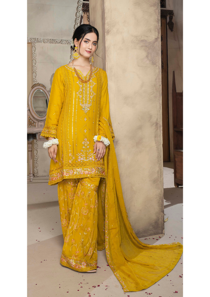 Agha Noor Chiffon Gharara Roshni Ready to Wear Collection 2025 D04 | Yellow