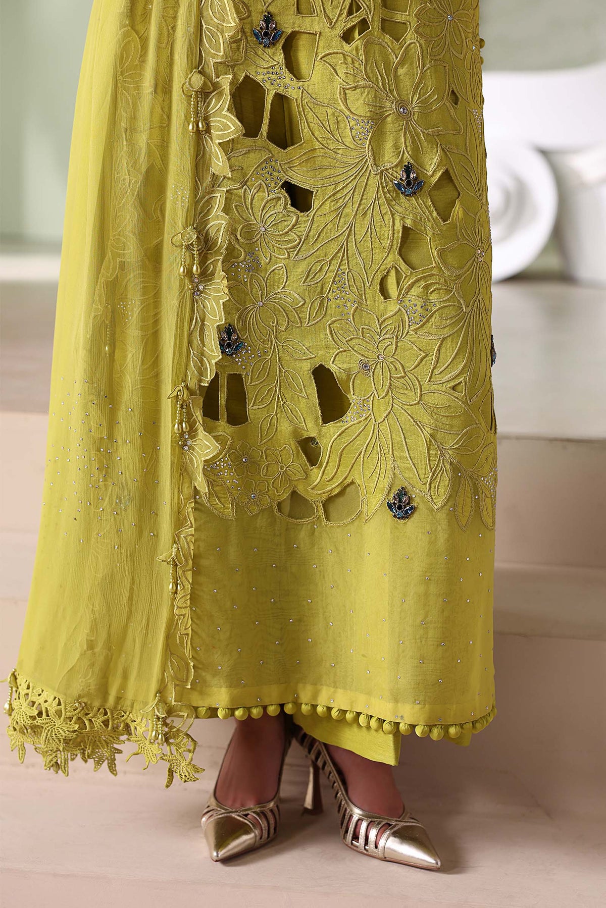 Maria B Soiree Unstitched Collection 2026 | SR-01-03-Lime Green