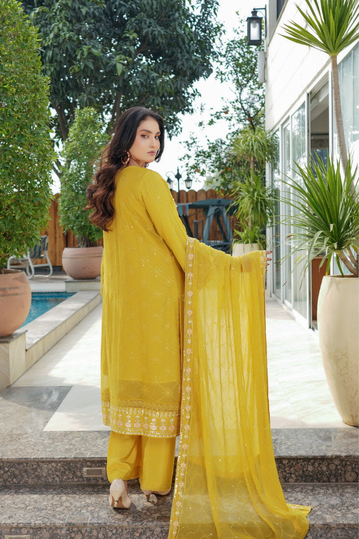 Agha Noor Sehnai Handwork Eid Ready To Wear Collection 2026 | Yellow - Mirha Fashion