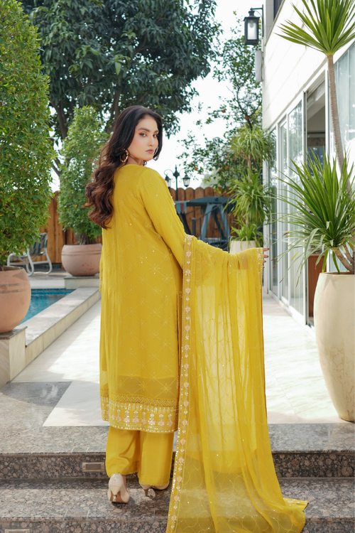 Agha Noor Sehnai Handwork Eid Ready To Wear Collection 2026 | Yellow - Mirha Fashion