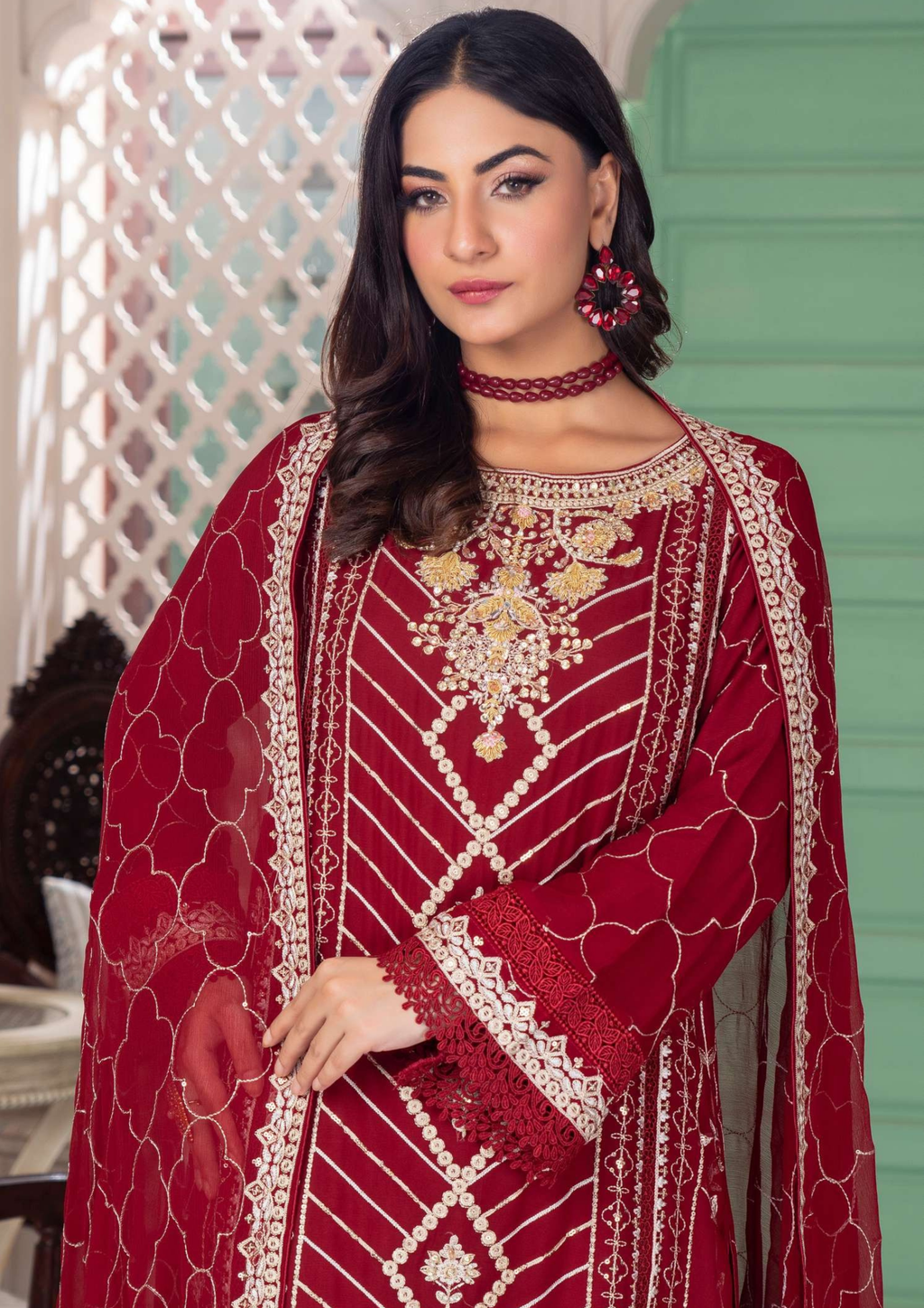 Agha Noor Shehnai Chiffon Ready to Wear Handwork Collection 25 | Red