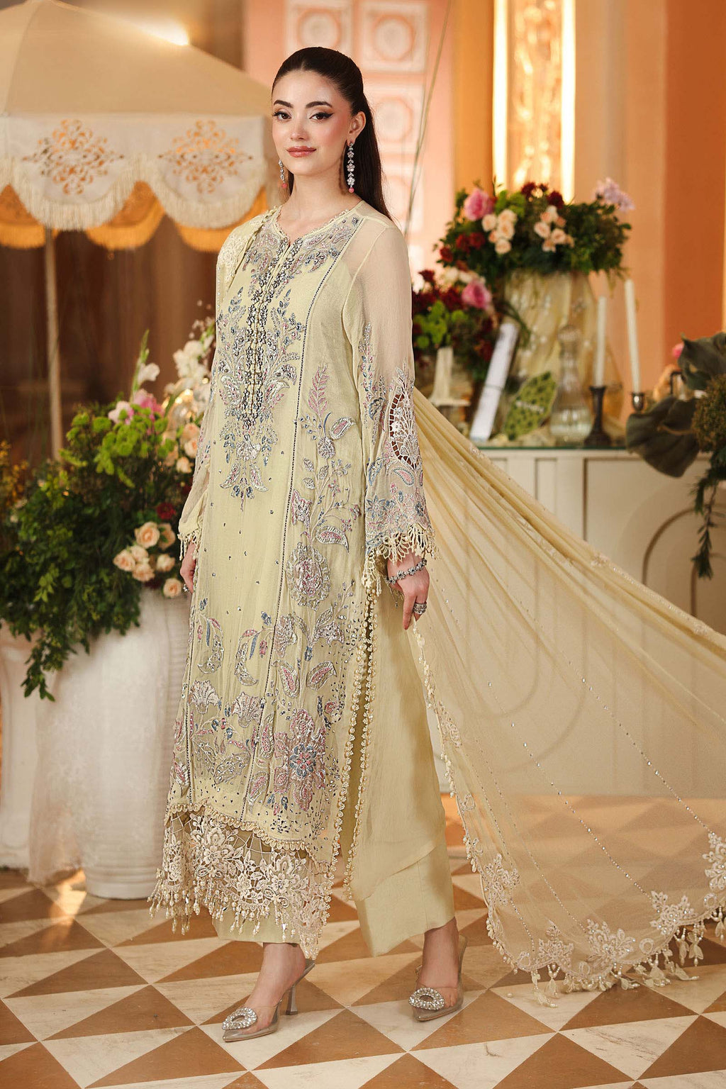 Maria B Chiffon Unstitched Collection 2026 | MPC-26-208-Pastle Sunshine