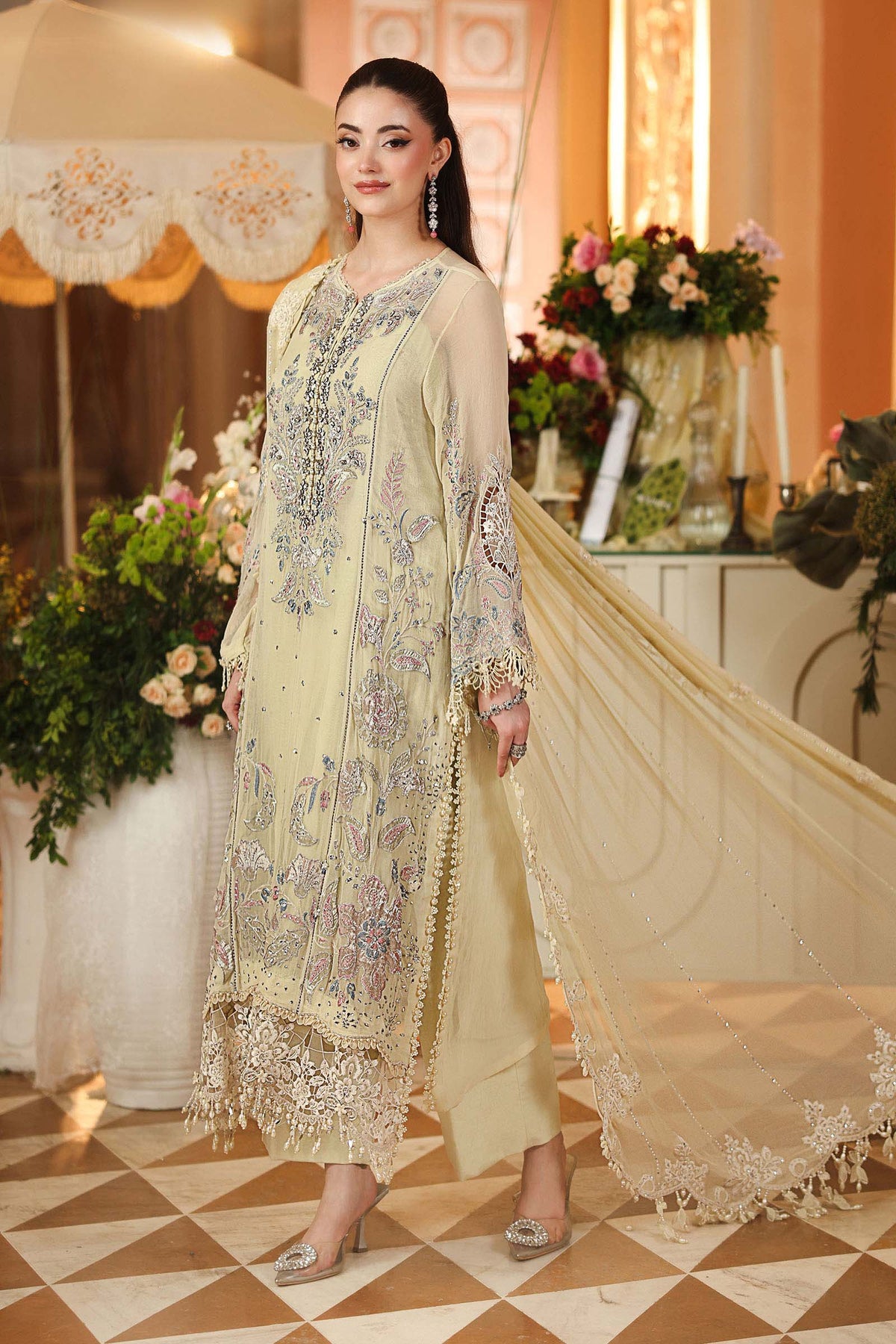 Maria B Chiffon Unstitched Collection 2026 | MPC-26-208-Pastle Sunshine