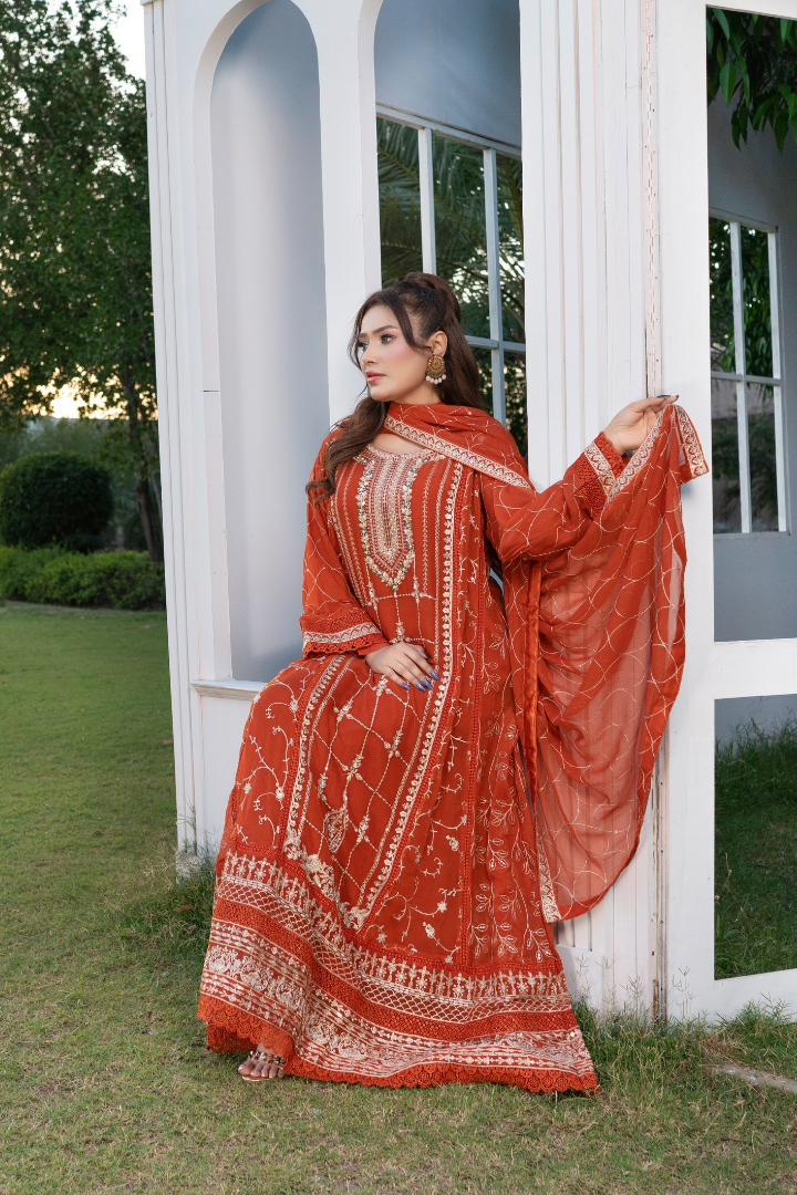 Agha Noor Luxury Gowns Rimjhim Vol-05 Ready to Wear Collection | Rust - Mirha Fashion