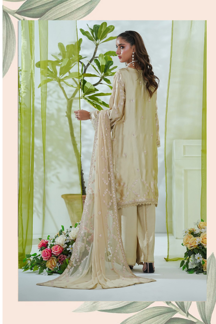 Shaanse Mehroo Cotton Silk 3PCS Ready to Wear Collection Jan-26 | Fawn