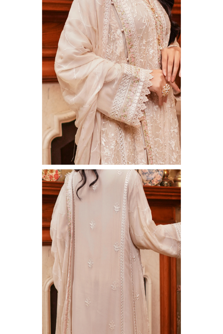 Aghanoor Afsanaay Chiffon Gown 3PCS Ready to Wear Collection | Fawn