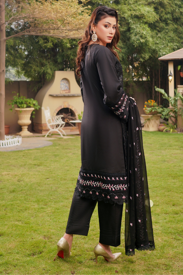 Shaanse Cyra Vol-2 Cotton Silk 3PCS Ready to Wear Collection Jan-26 | Black - Mirha Fashion