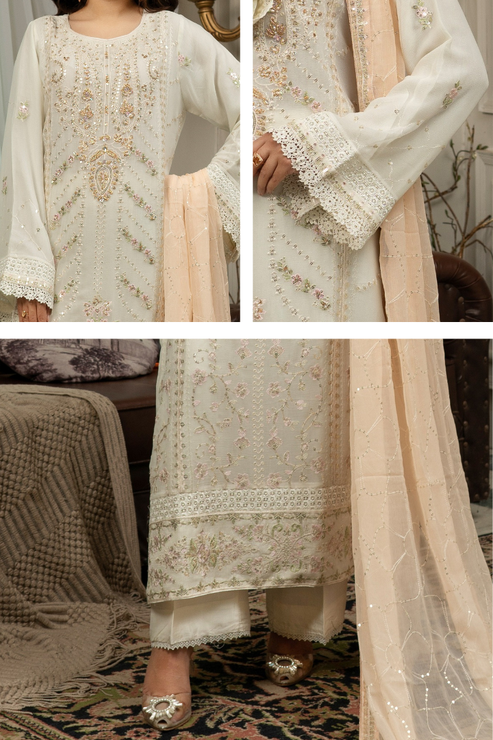 Agha Noor Qurbat Chiffon Handwork Ready to Wear Collection 2026 | Off White - Mirha Fashion