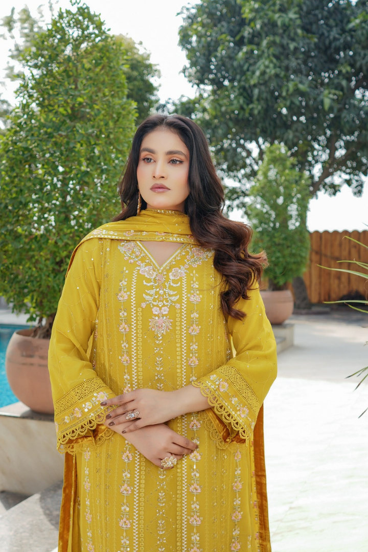 Agha Noor Sehnai Handwork Eid Ready To Wear Collection 2026 | Yellow - Mirha Fashion
