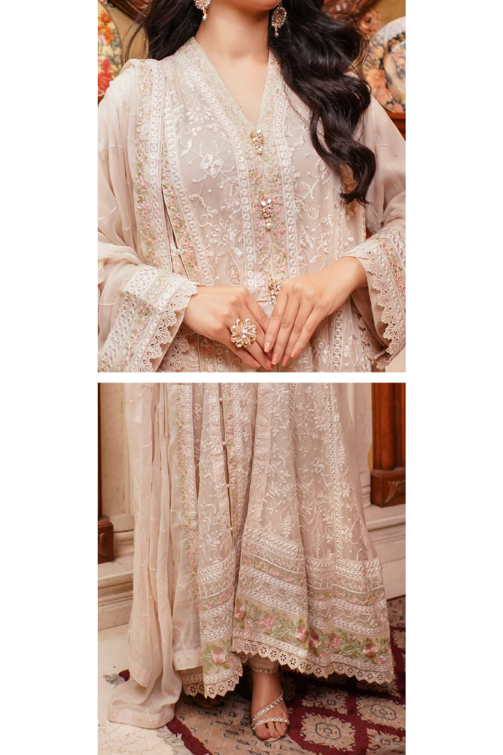 Aghanoor Afsanaay Chiffon Gown 3PCS Ready to Wear Collection | Fawn