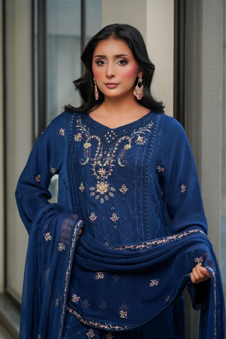 Agha Noor Shein Chiffon Ready to Wear Collection 2026 | Blue