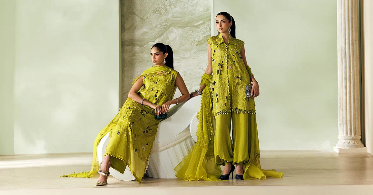 Maria B Soiree Unstitched Collection 2026 | SR-01-03-Lime Green