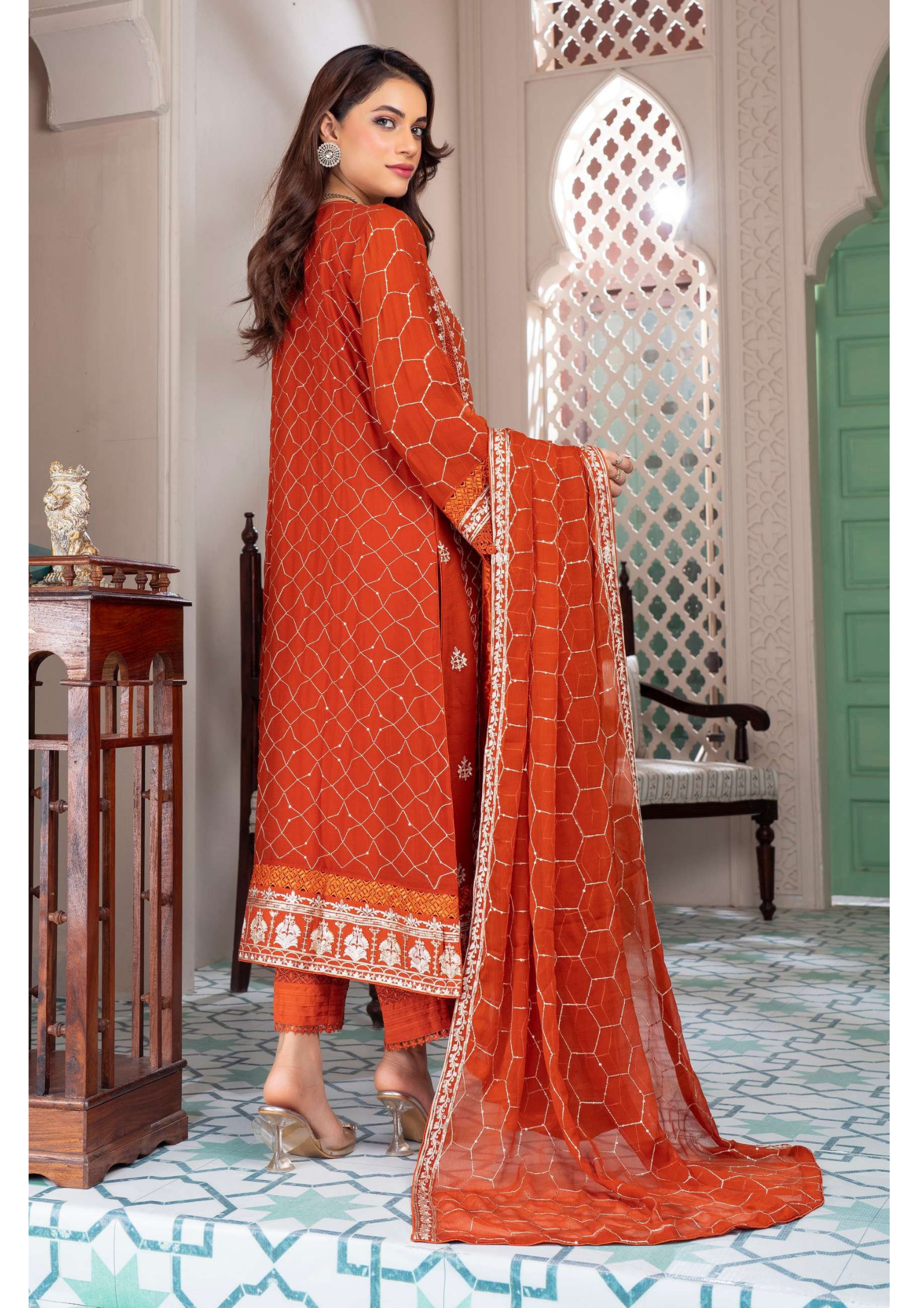 Agha Noor Shehnai Chiffon Ready to Wear Handwork Collection 25 | Orange