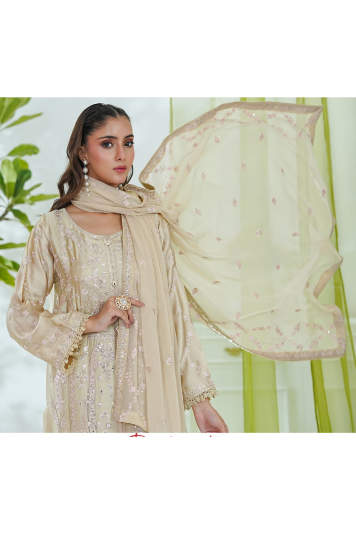 Shaanse Mehroo Cotton Silk 3PCS Ready to Wear Collection Jan-26 | Fawn