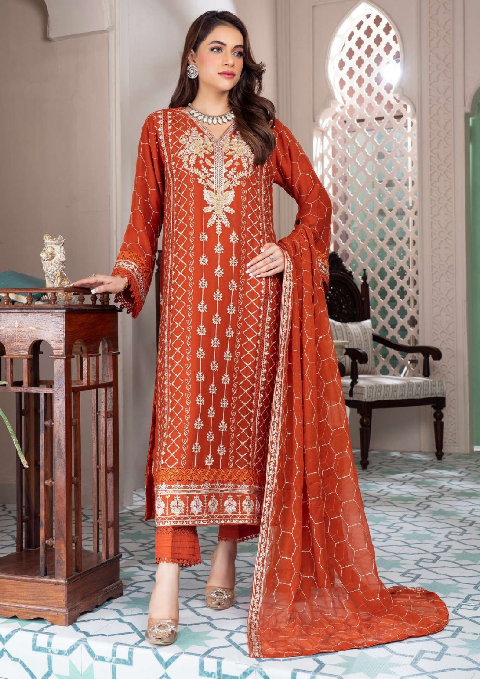 Agha Noor Shehnai Chiffon Ready to Wear Handwork Collection 25 | Orange