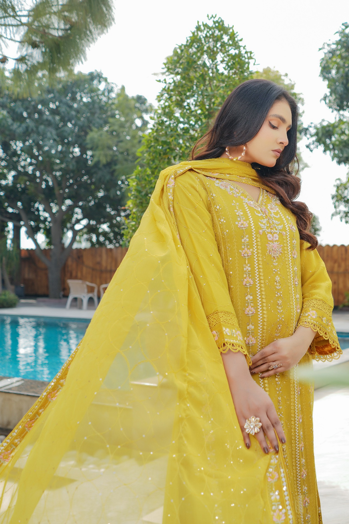 Agha Noor Sehnai Handwork Eid Ready To Wear Collection 2026 | Yellow - Mirha Fashion