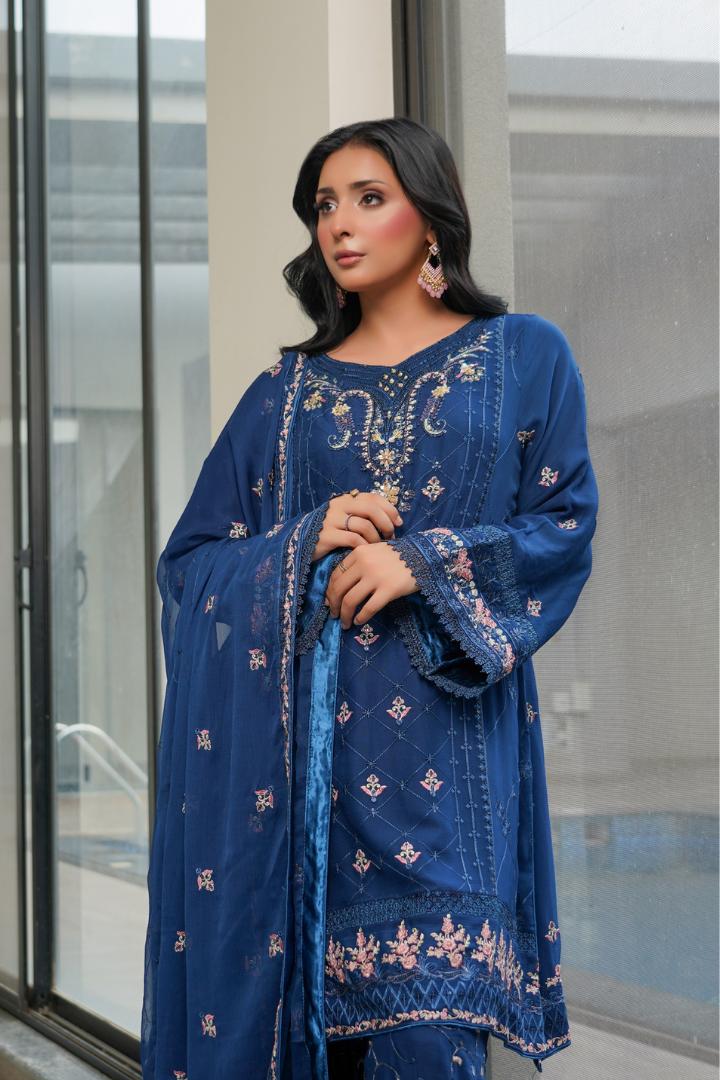Agha Noor Shein Chiffon Ready to Wear Collection 2026 | Blue